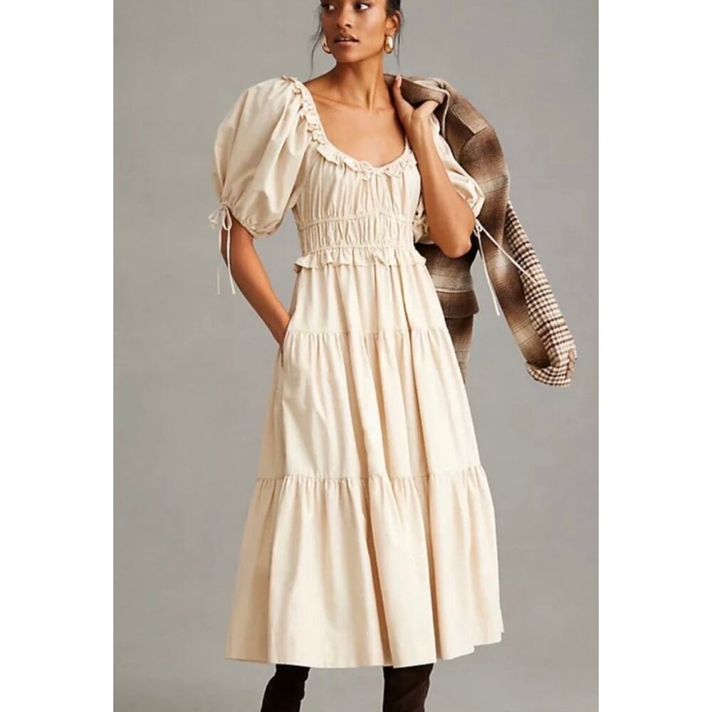 Anthropologie En Saison Brielle Tiered Midi Dress S Prairie Cottage Milkmaid